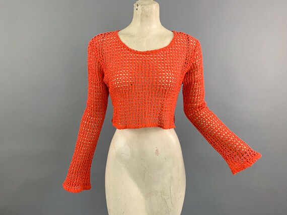 Vintage 90s Necessary Objects orange net cotton m… - image 1