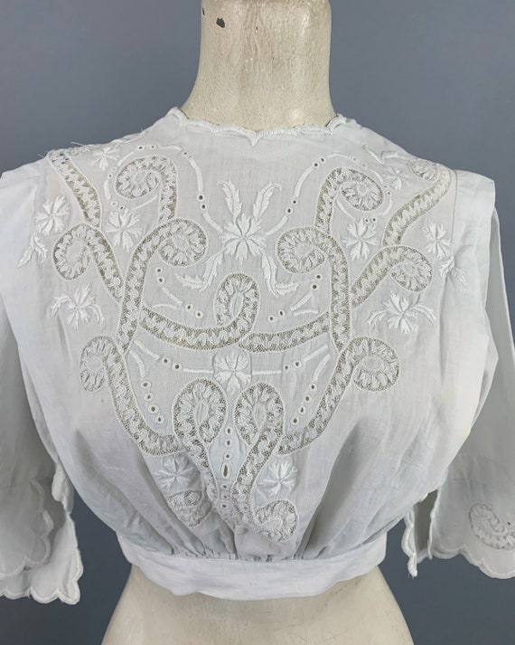 Antique 1910s Edwardian white cotton embroidered … - image 5