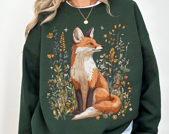 Cute Fox Sweatshirt, Flower Fox Sweater, Cottagecore Sweatshirt, Cottagecore Sweater, Fox Sweater, Floral Fox Sweater, Fox crewneck