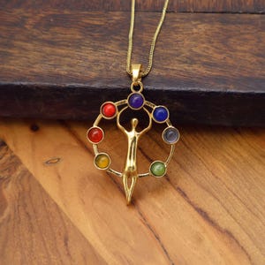 Gold Chakra Pendant Necklace: Gemstone Healing Jewelry for Yoga & Meditation