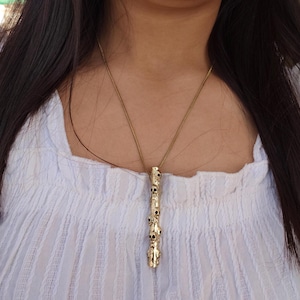 Brass snuff straw tubes pendant necklace,gold tribal jewellery with chain snoot tube pendant