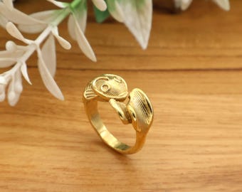 Brass bohemian Fish Ring Vintage Statement Animal Jewelry for unisex