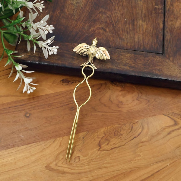 Brass Bird Hair Fork Handmade Vintage Style Pin Minimalist Bun Holder, Elegant Hair Accessory Gift for Her
