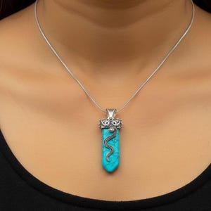 Snake Wrapped Crystal Necklace Turquoise Hexagonal Pendant, Gothic Silver Serpent Charm Men's Necklace