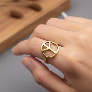 Minimalist Gold Peace Symbol Ring | Adjustable Open Band Ring | Handmade Boho Jewelry Unisex Gift for Her & Him | Statement Ring