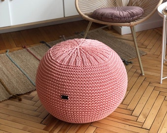 Floor pouf ottoman, Knit footstool, Round pouf, foot stool pouf, Christmas gift, Knitted Pouffe, big knit poof pouf