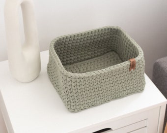 Square knitted basket, Crochet rectangular cotton basket, Knitted cotton storage basket, square basket for hallway, Home organization