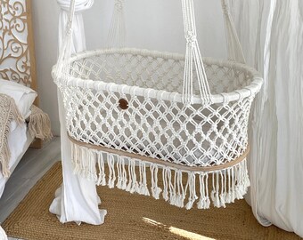 macrame hanging bassinet