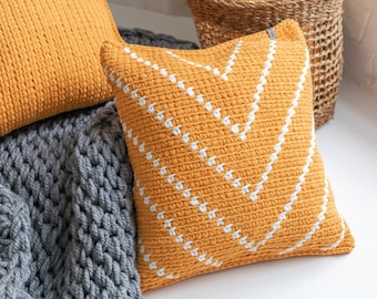 Knitted cushion cover with lines Square crocheted minimalist geometric lines cushion cover  Rectangular knitted cushion cover