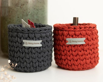 Set of 2 small round storage baskets Gift baskets for women Desk organizer Mini basket makeup Gifts for Christmas Knitted round small basket