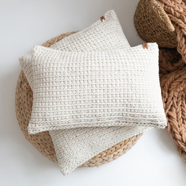 Knitted cushion cover Square crocheted minimalist cushion cover Rectangular knitted cushion cover Knitted cover for pillow Plain cushion