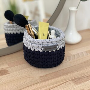 Christmas gift Small basket, bathroom storage baskets, desk accessories, makeup cosmetic organizer, pen holder, entryway organizer 6 Navy blue+silver