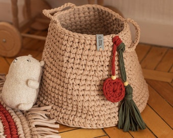 Knitted toy storage woven basket with handles, Toy box crochet baskets, Kids room decor, Boho nursery decor, Lego storage, Closet storage