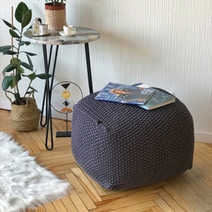 Housewarming gift, Living Room Furniture, Square footstool, Floor pouf ottoman, Knitted ottoman, big knit poof pouf, Floor pouffe image 1