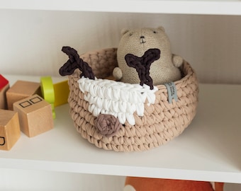 Small cotton basket, toy box storage, diaper caddy, boho nursery decor, eco friendly new parent gift