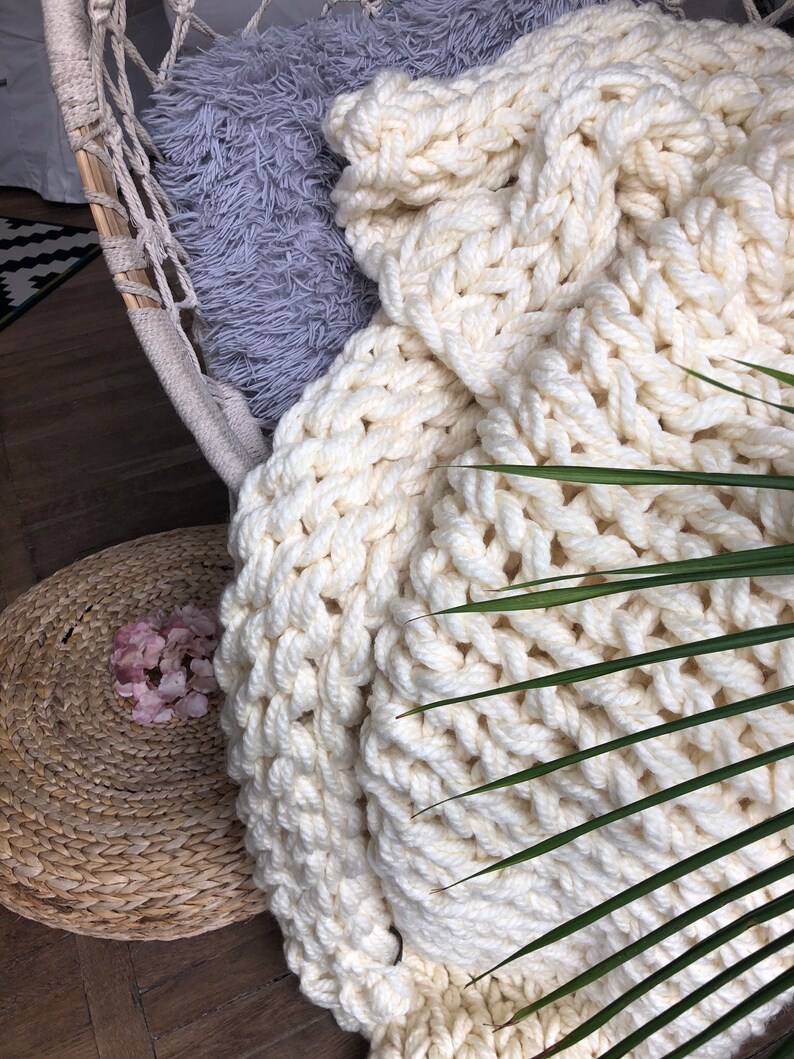 Chunky knitted blanket Different sizes and colors Creamy Etsy
