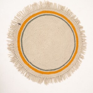 Christmas gift Knitted boho nursery rug Round crochet rug with fringe Cotton circle washable rug Soft nursery kids room decor color beige Ecru