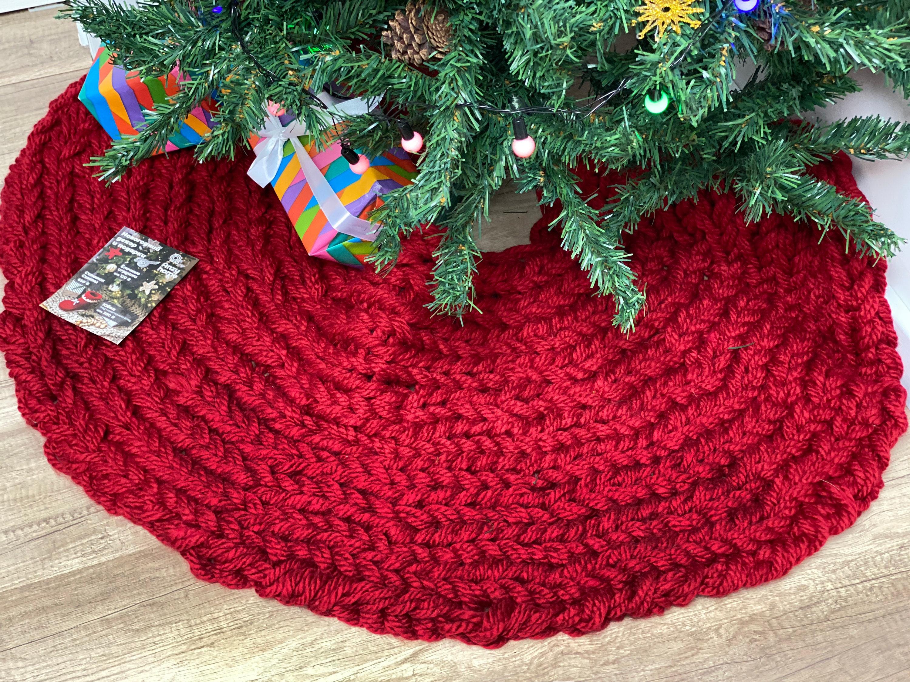 Red Christmas tree skirt Bulky Giant wool knitted skirt Etsy