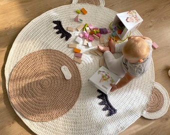 Nursery rug, round baby carpet, crochet area rug, knit carpet, nursery floor rug, Teddy bear rug, baby play mat, circle kids room rug