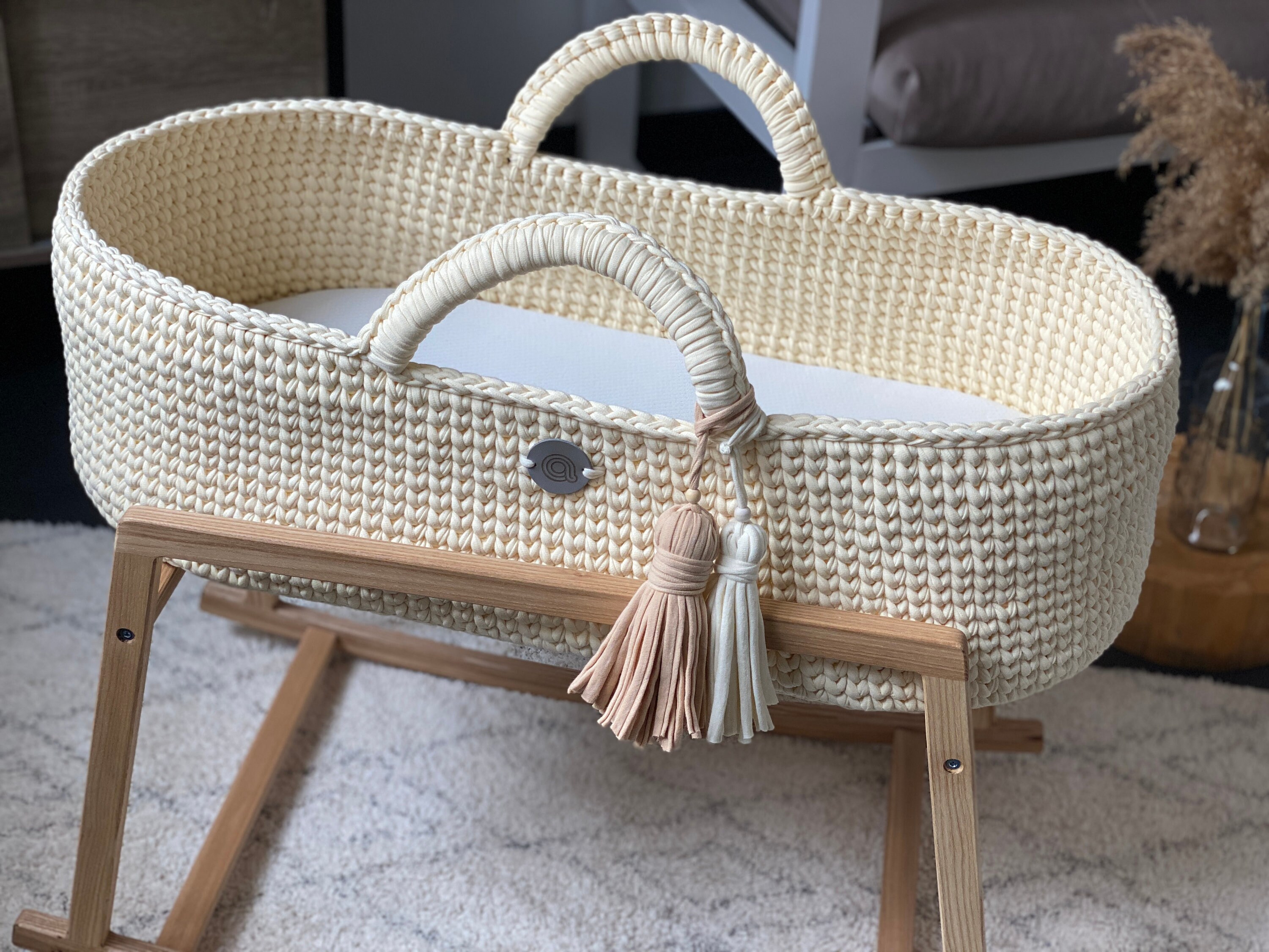 Cream moses basket baby with two crochet handles Etsy