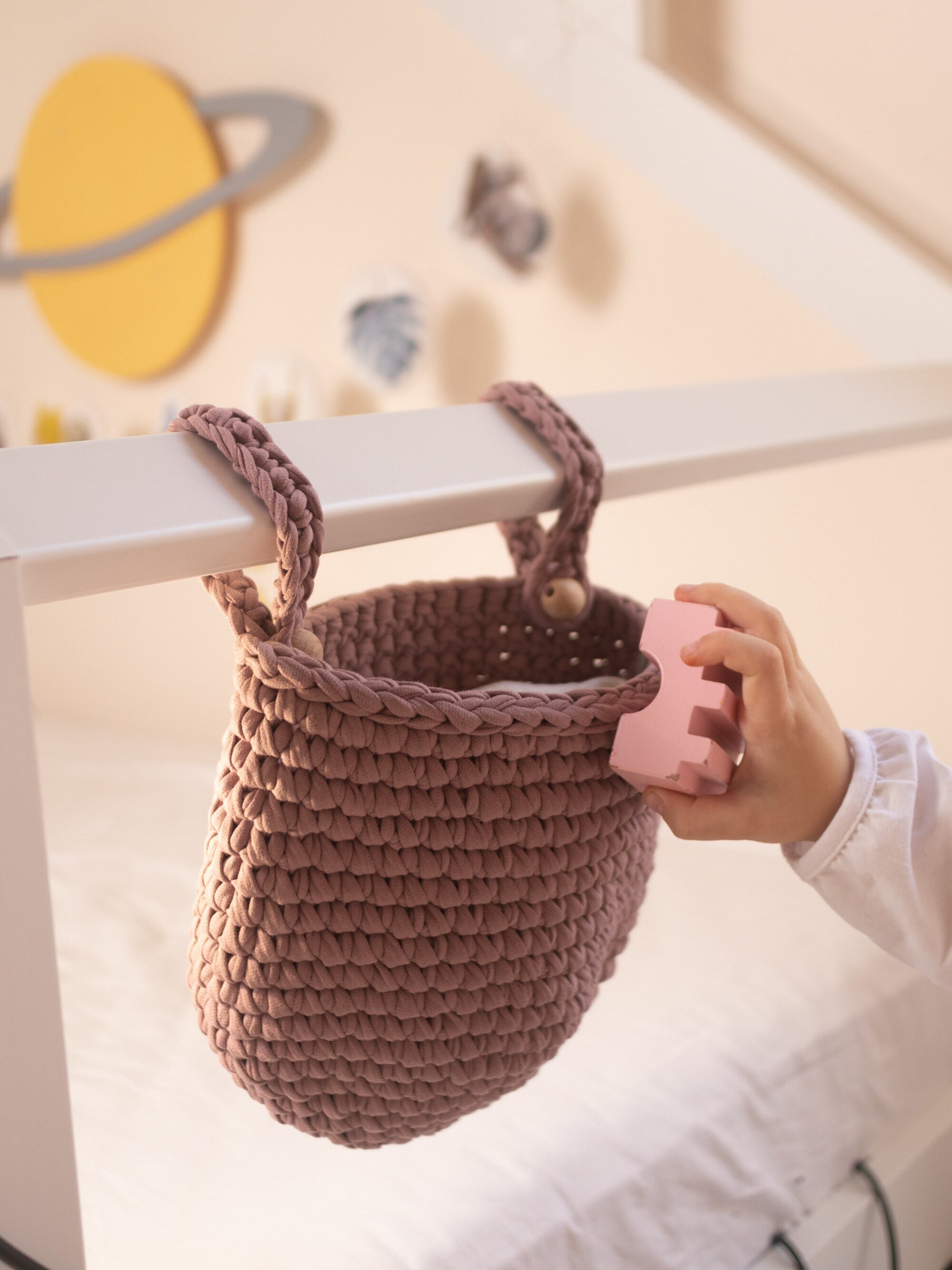 Crib Hanging Storage Basket Knitted Hanging Basket Cotton Rose Gold Crochet Storage Basket Baby Nursery Decor Crib Toy Pocket Storage Bag Etsy Canada