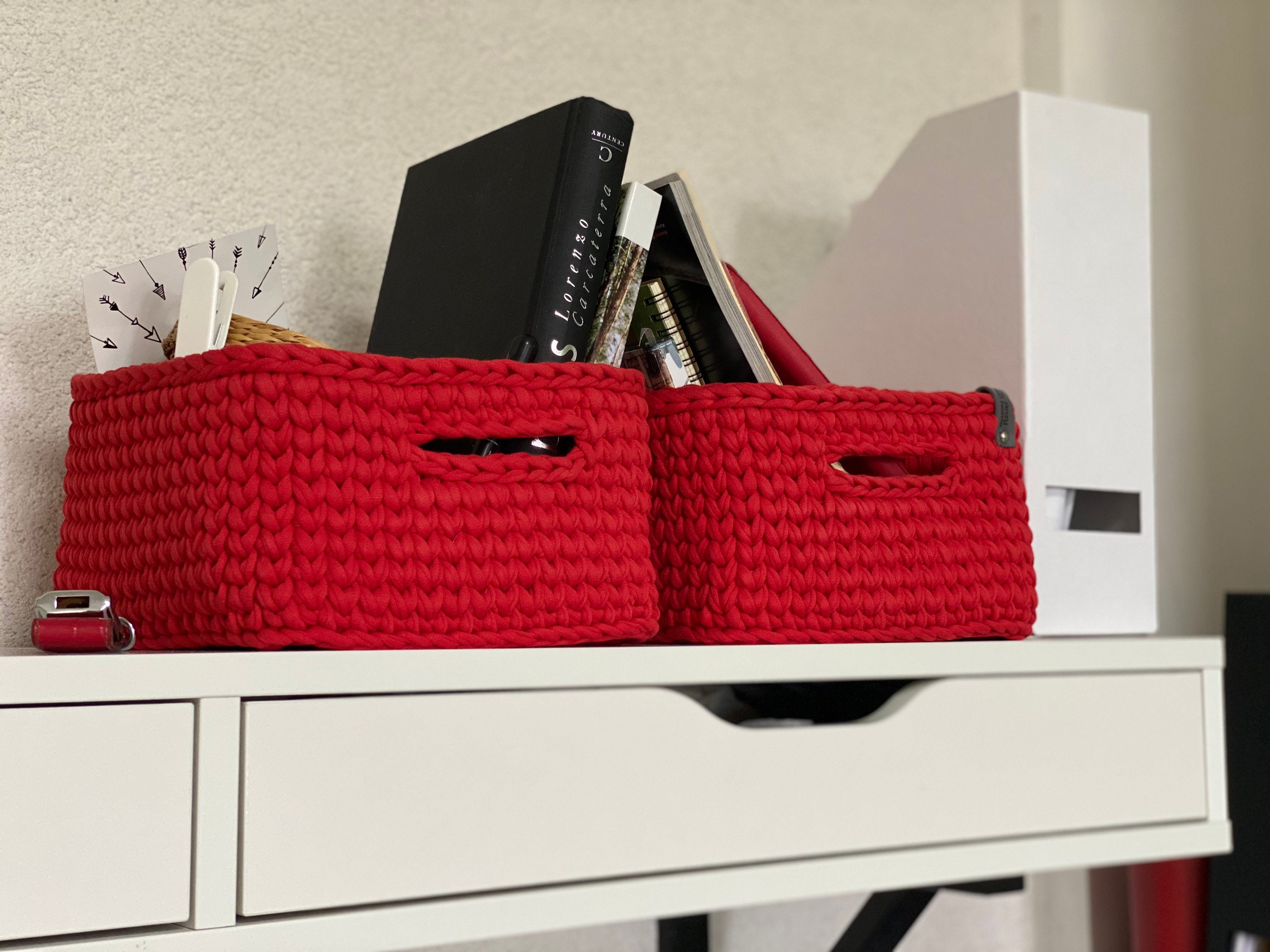 Red Storage Basket Rectangular for Suitable Home Organization Etsy