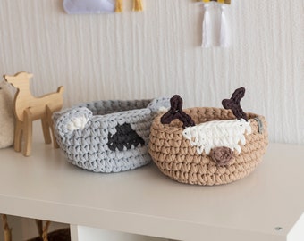 Reindeer and koala small round baskets Baby toiletry basket Crocheted storage organizers Woodland safari nursery decor, Christmas in July