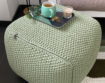 Knitted ottoman, foot stool pouf, Housewarming gift, Knit footstool, Square footstool, Living Room Furniture, Floor pouf ottoman