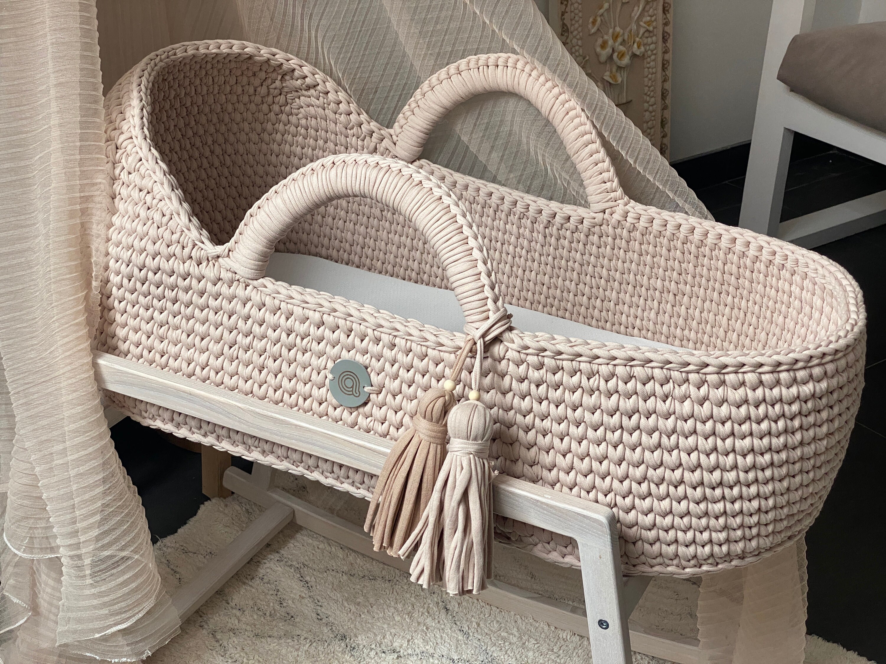 Ivory Hooded Moses Basket Baby Crib Furniture Baby Sleep Etsy