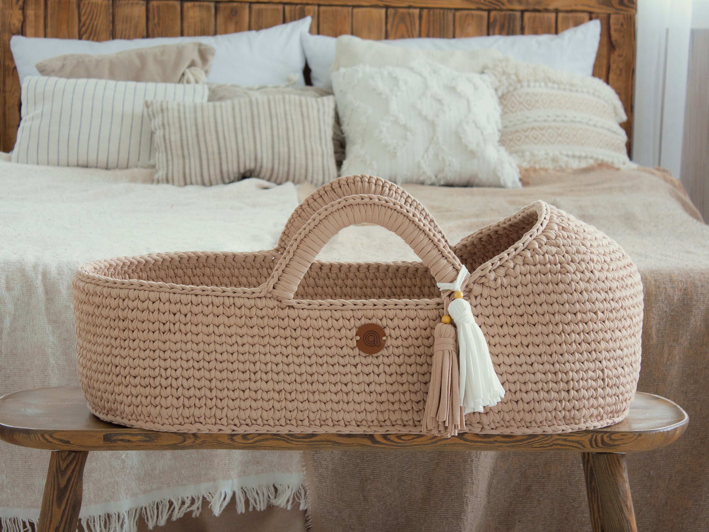 Beige Baby Moses Basket Baby Crib Baby Sleep Basket Baby Etsy