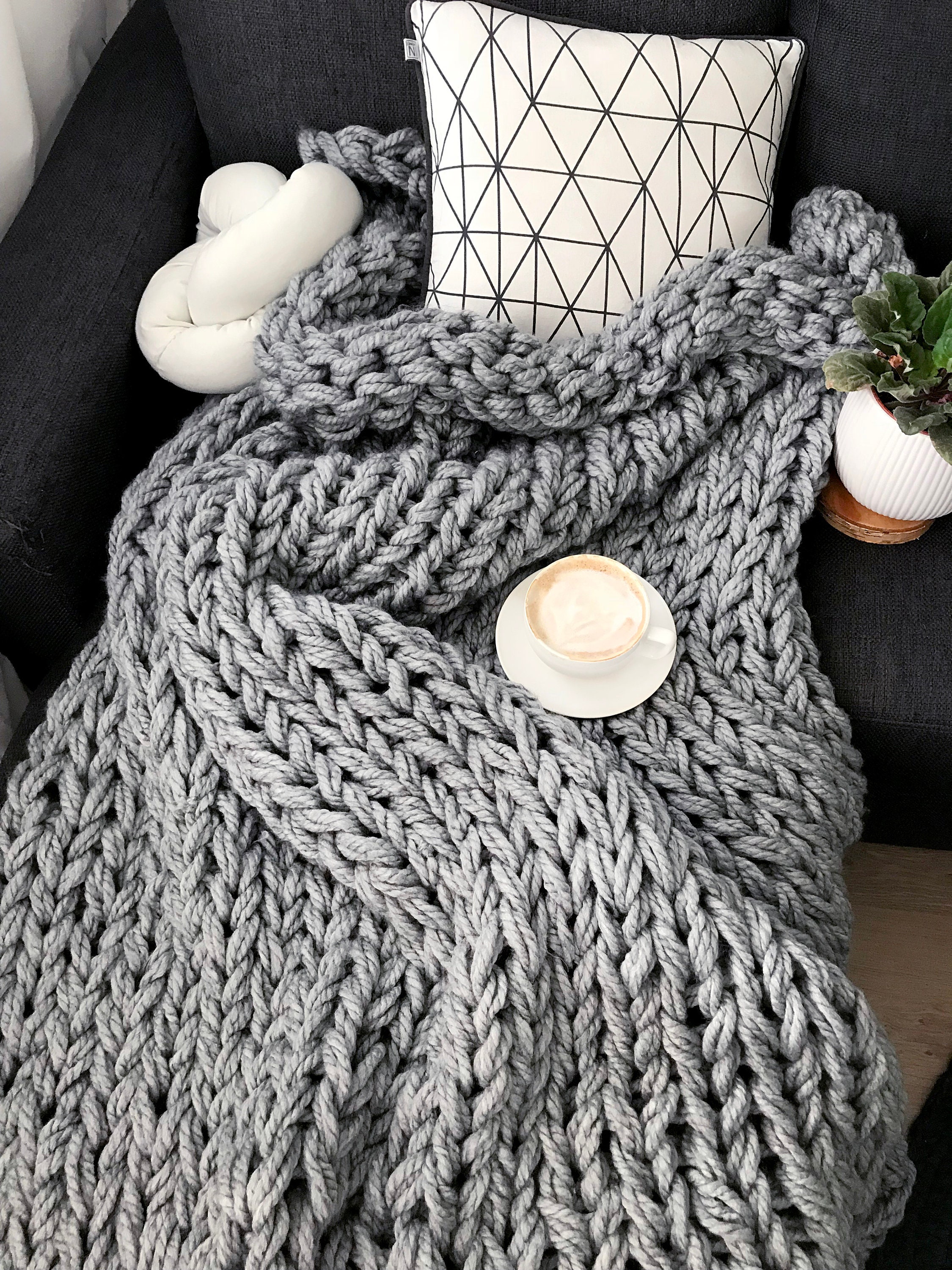 Chunky knit blanket Grey bulky knit throw of different sizes Etsy