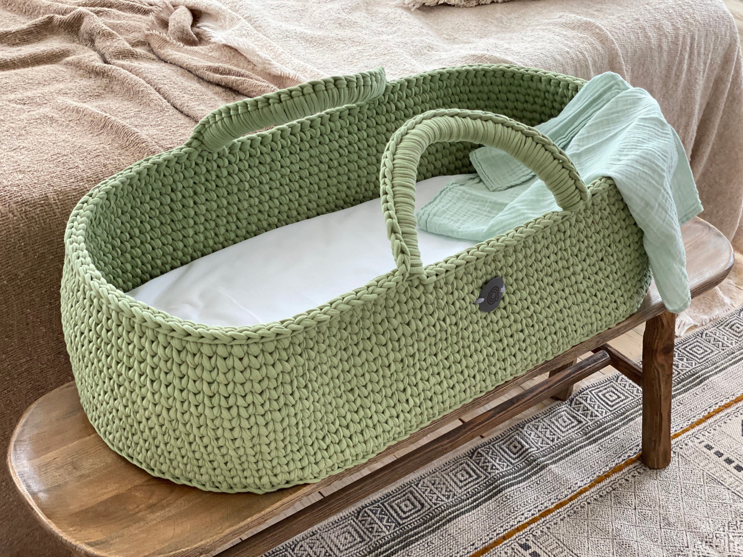 Sage green Baby Moses Basket Custom made Hand crocheted Etsy