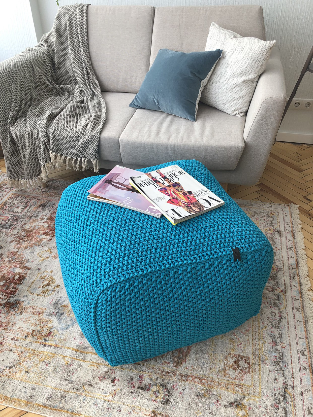 Blue square pouf deals