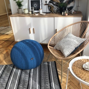 Modern nursery decor, Knitted ball pillow, Living Room Pouf, New Home Gift, Crochet Pouf Ottoman, round footstool, handmade knit pouf image 6