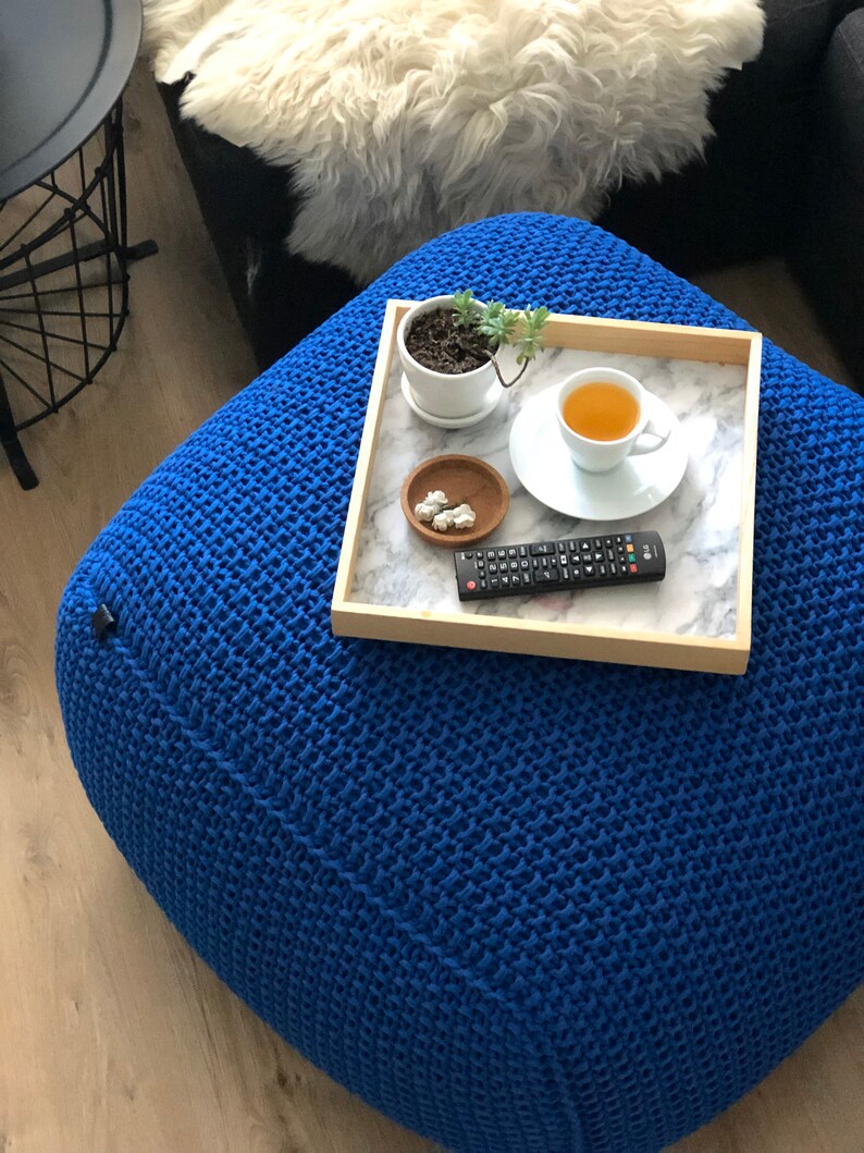 Rose gold knitted pouf Square pouf Coffee table Floor pouf Etsy