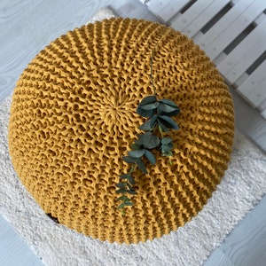 Knitted poof, Eco Friendly Decor, Floor round pouf, toddler room decor, Handmade pouf, chunky pouf, Christmas gift image 4