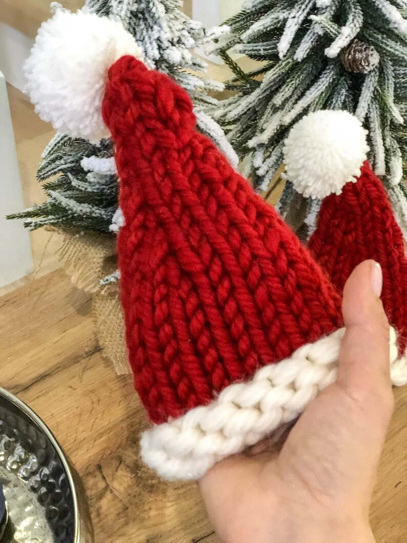 Small Chunky Knit Santa Hat Christmas Tree or Bottle Topper Etsy