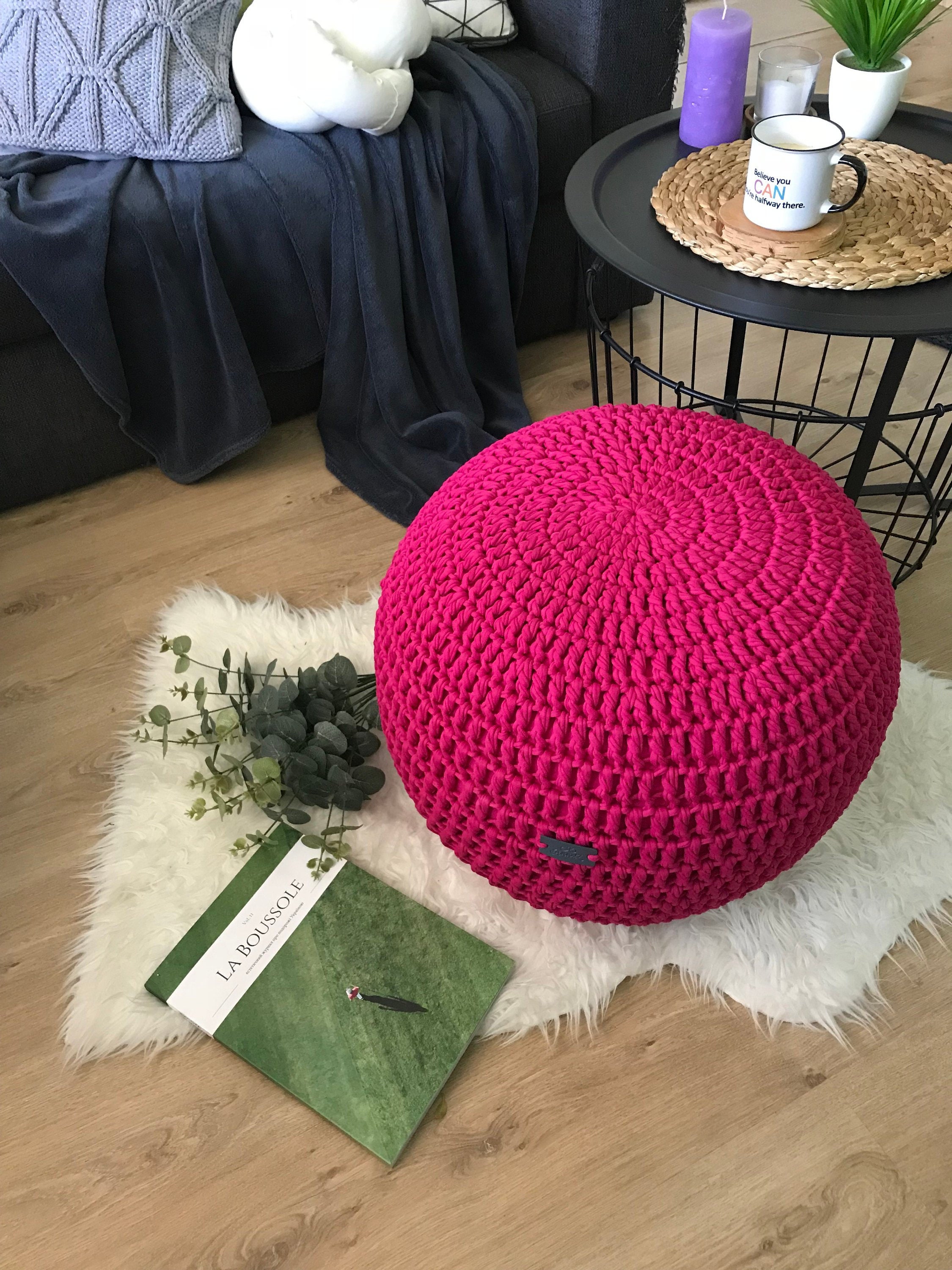 Hot pink pouf Chunky ottoman Knitted pouf Handmade floor Etsy
