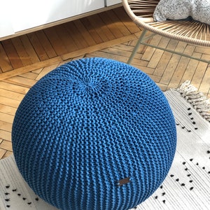 Modern nursery decor, Knitted ball pillow, Living Room Pouf, New Home Gift, Crochet Pouf Ottoman, round footstool, handmade knit pouf image 3