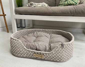 Dog bed personalized with mattress, Pet furniture for dog, Basket dog bed, Hundekorb, Dog Couch, Dog bed, Knitted bed for dog, Bed for cat