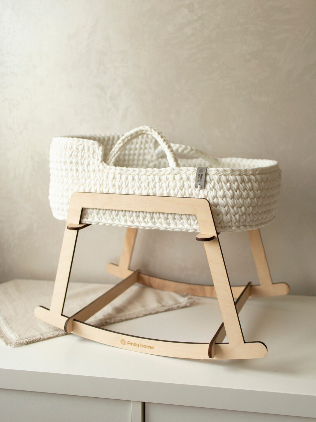 Doll Bed, Baby Doll Crib, Doll Cradle, Dollhouse Bed Crochet Basket, 2nd Birthday Gift, Baby