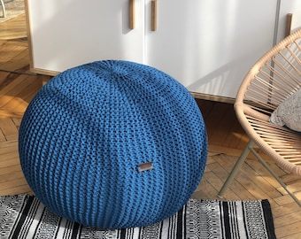 Modern nursery decor, Knitted ball pillow, Living Room Pouf, New Home Gift, Crochet Pouf Ottoman, round footstool, handmade knit pouf