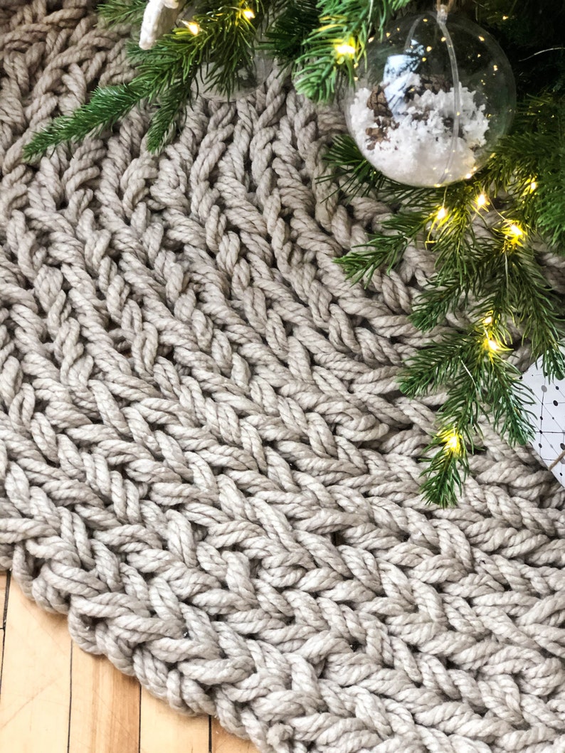 Giant knit holiday tree skirt Chunky knit beige Christmas tree Etsy