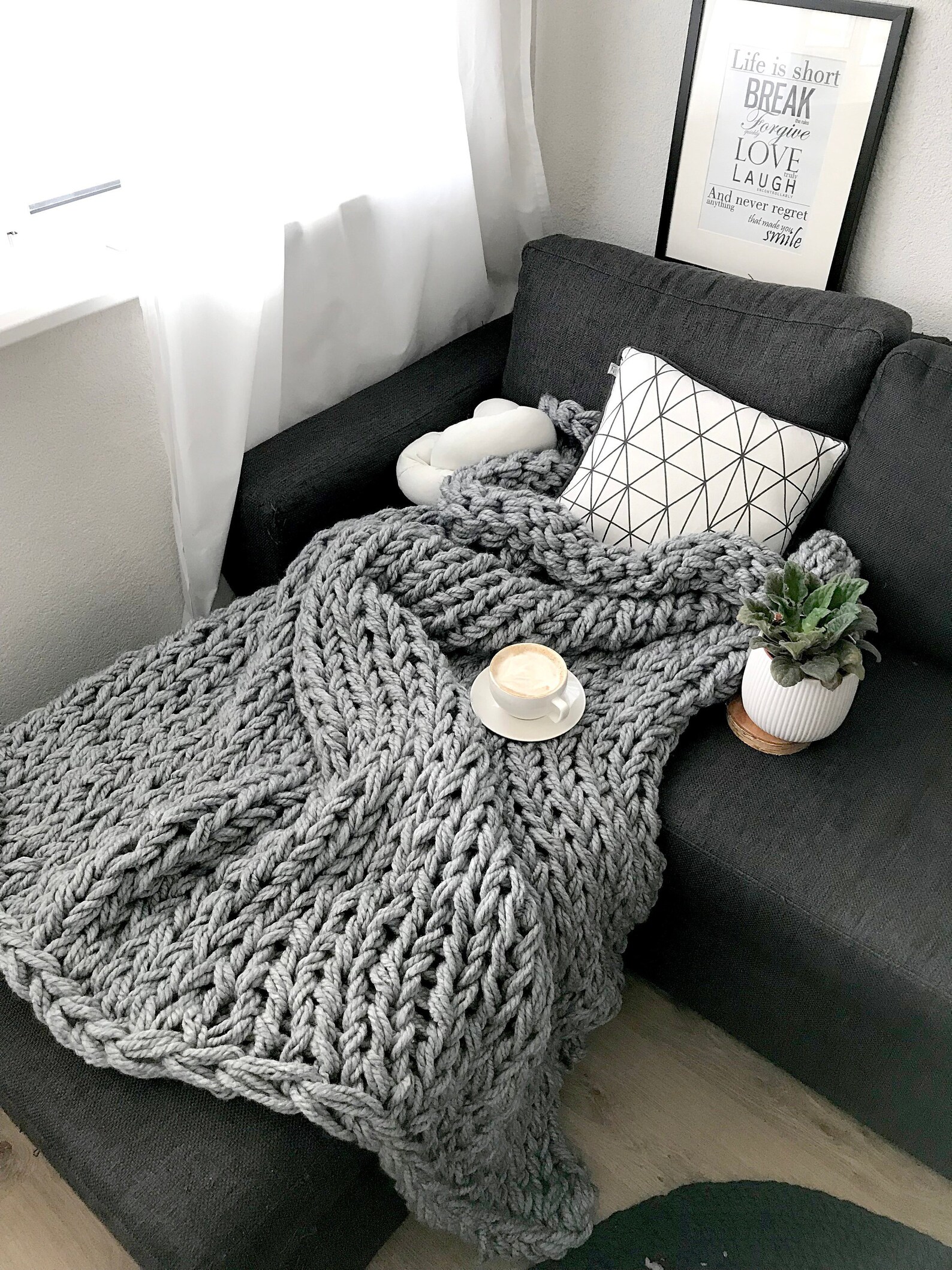 Chunky Knit Blanket Grey Bulky Knit Throw of Different Sizes Etsy