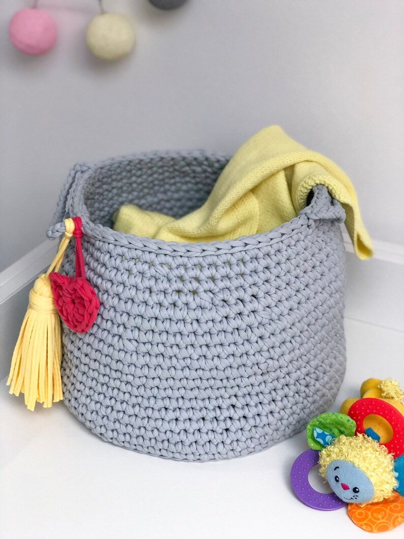 Cotton Storing Basket Nursery Crochet Basket Woven Basket Etsy