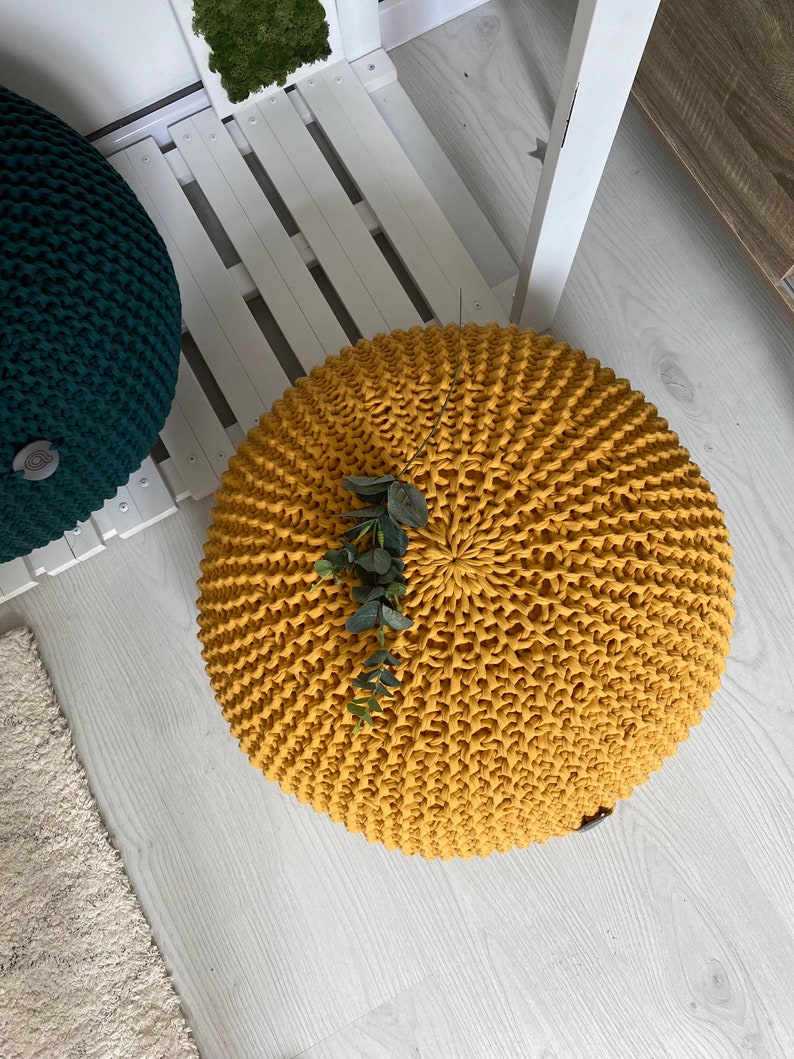 Crochet Pouf Ottoman, large ottoman, Modern nursery decor, Christmas gift, Living Room Pouf, Knitted ball pillow, New Home Gift image 6