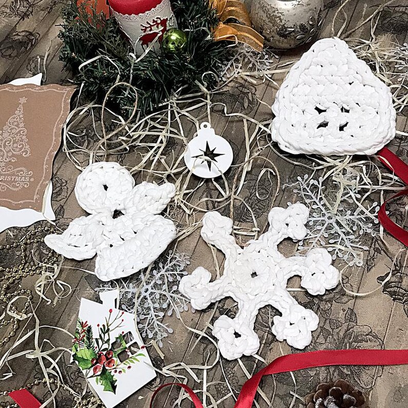 A Set of crochet Christmas ornaments 6 pcs Christmas Decorations Christmas Decor Christmas tree decor winter holiday decorations