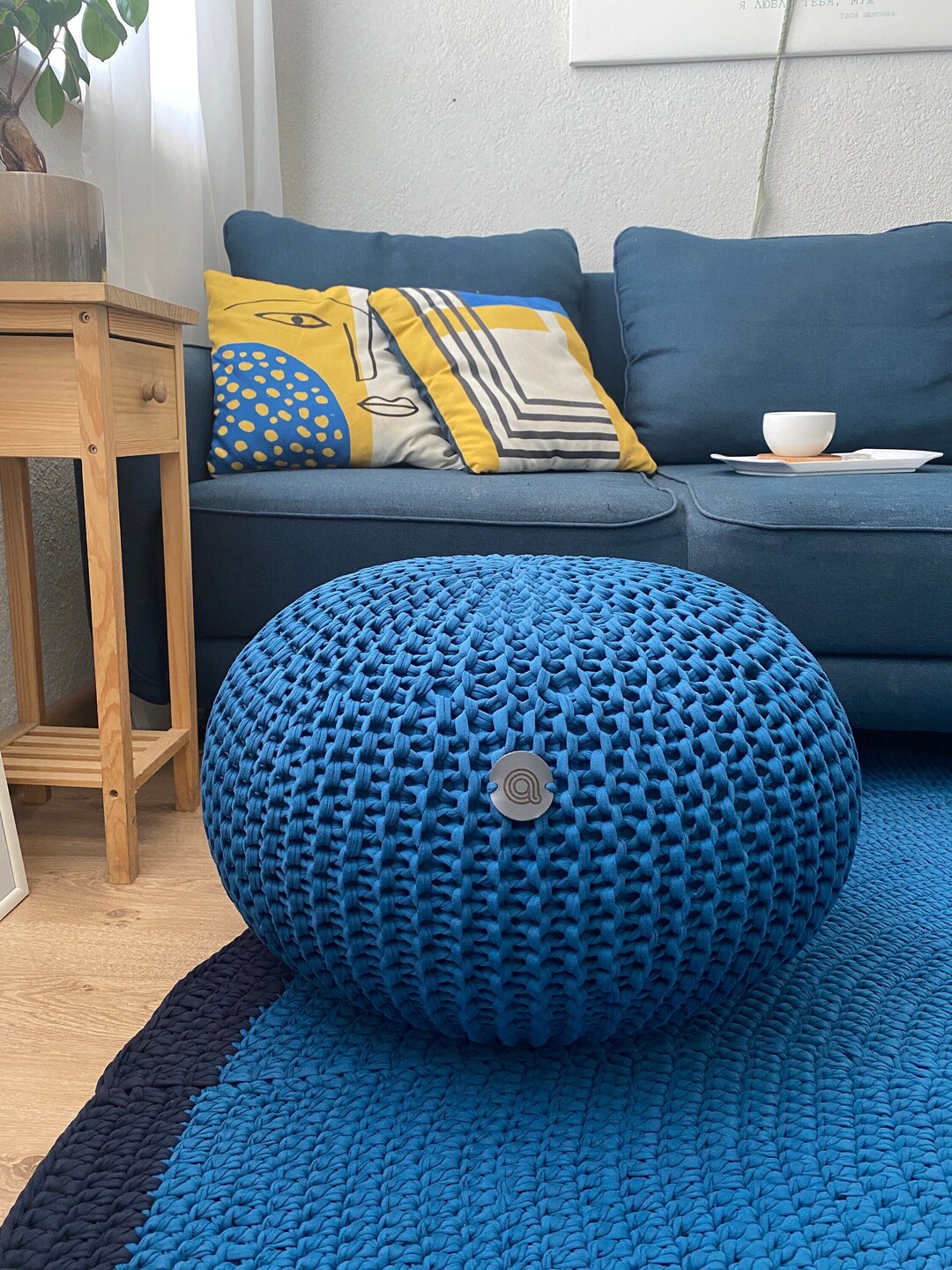 Eco Friendly Decor, Brick Beanbag Chair, Handmade Chunky Knit, Green