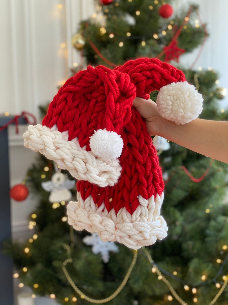 Chunky Knit Santa Hat Knitted Christmas hat Giant knit Etsy