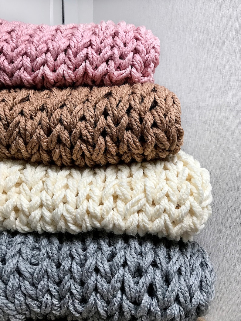 Chunky Knit Blanket Grey Bulky Knit Throw of Different Sizes Etsy